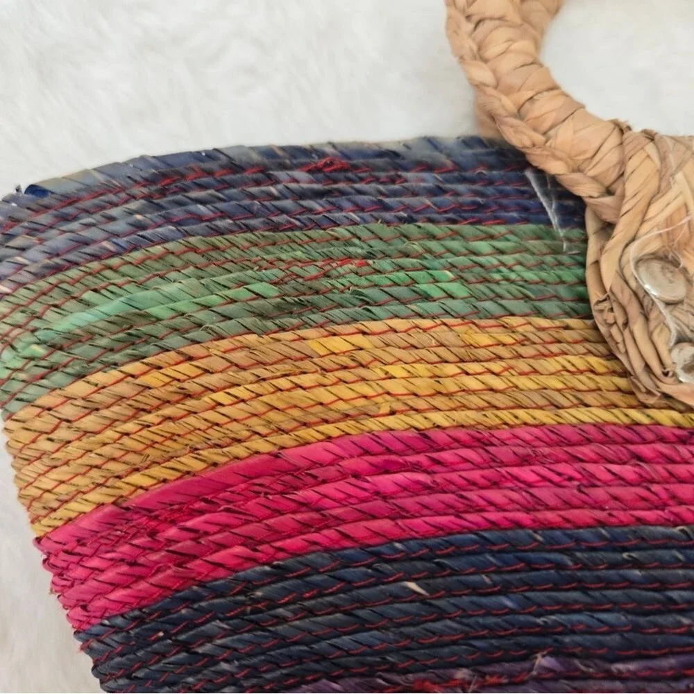 Mini Straw Bag in a Multicolor Woven Design with Round Handles Cute, Boho Style